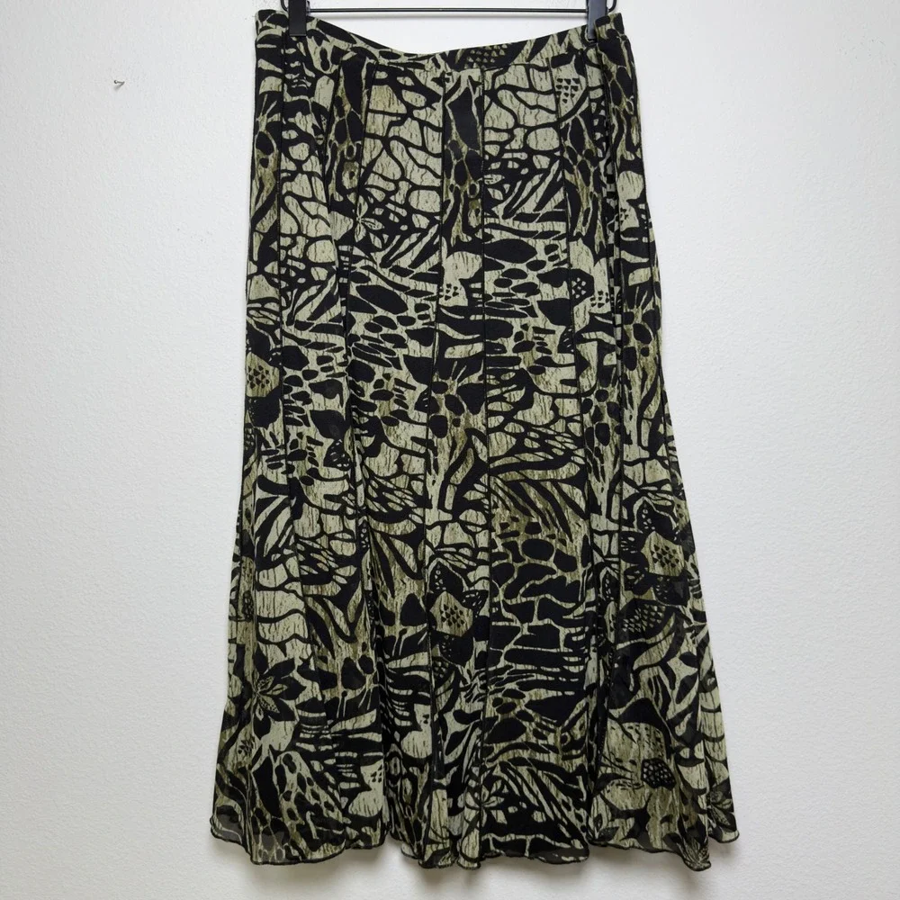 VTG 90s‎ Fairy Grunge Women Midi Skirt Medium Black Abstract Green Mesh Midi